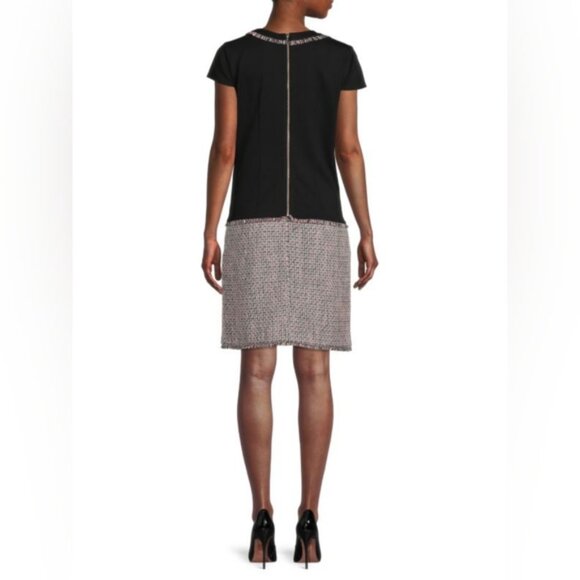 Karl Lagerfeld Preppy Old Money Barbie Two Tone Colorblock Tweed Shift Dress 4 - Picture 2 of 10
